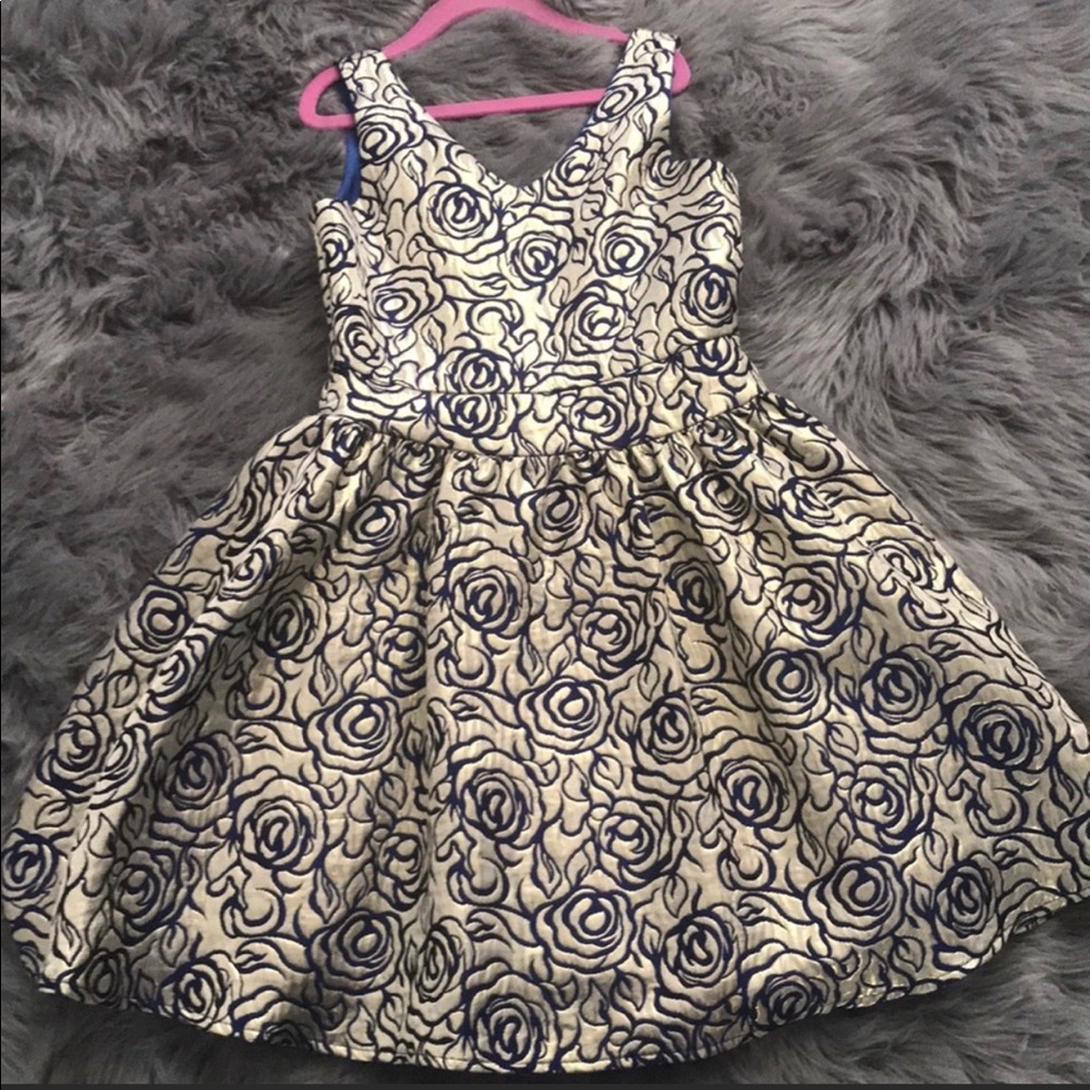 Un Duex Trois Gold & Blue brocade dress